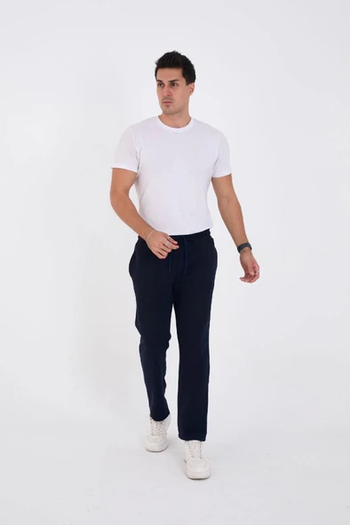Unisex Üç İplik Basic Eşofman Özel Tasarım Pantolon - Lacivert - 2