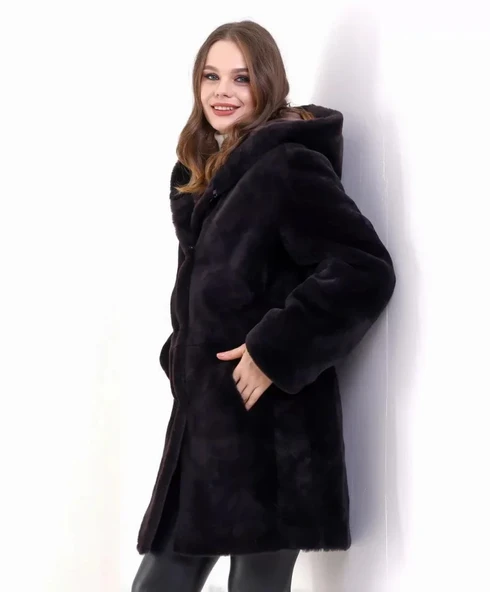 Reks Kapüşonlu Kaban - Siyah - Resim 2