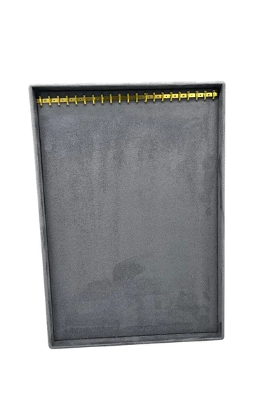 Özel Sardunya Kumaş Tırnaklı Füme Renk 34/24 Cm Ayaklı Tesbih-Kolye Takı Standi - Resim 2