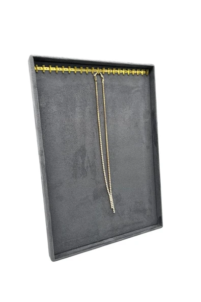 Özel Sardunya Kumaş Tırnaklı Füme Renk 34/24 Cm Ayaklı Tesbih-Kolye Takı Standi ürün görseli