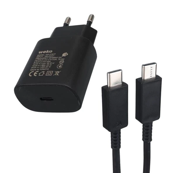 Weko WK-27877 Note10 Siyah 25 Watt Şarj Başlık Adaptörü + Type-C To Type-C Kablo - Resim 3