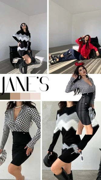 Kadın Uzun Kollu Kruvaze Yaka üst Kazayağı Desen Düğme Detaylı Dalgıç Elbise - Resim 5