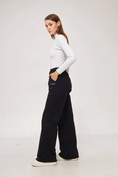 İki Iplik Bol Paça Eşofman Pantalon - Siyah - 2