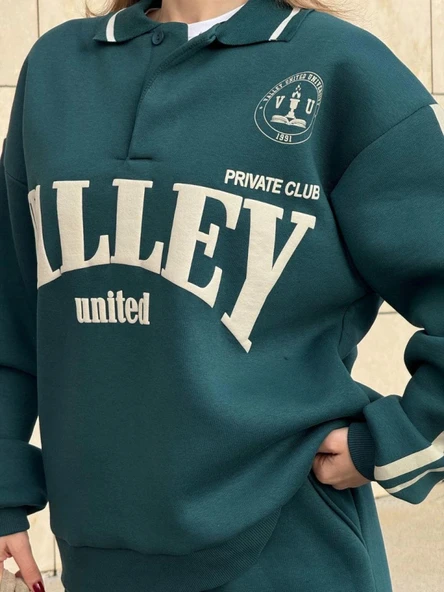 Üç İplik Yakalı Sweat Baggy Pantalonlu Takım - Yeşil - Resim 2