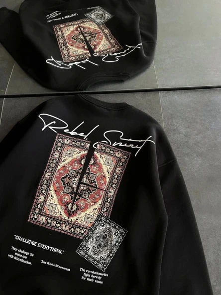 Bisiklet Yaka Baskılı SweatShirt - Siyah - 3