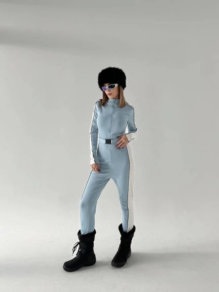 Kemer Detaylı Fermuarlı Tulum - Bebe Mavisi - Resim 2