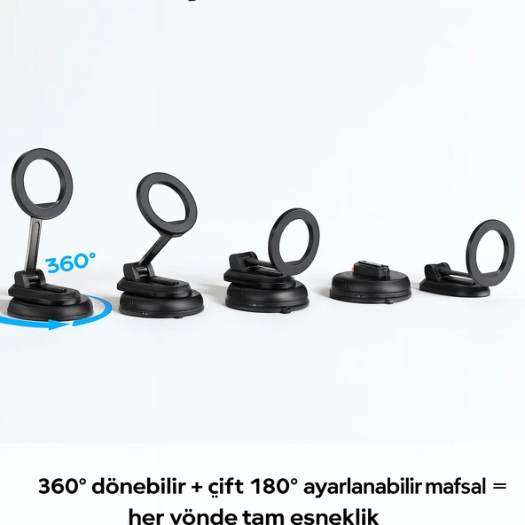 C175 Manyetik Katlanabilir Ultra Manyetik ve Güçlü Vakumlu 360 Derece Ayarlanabilir Araç Telefon Standı - 2