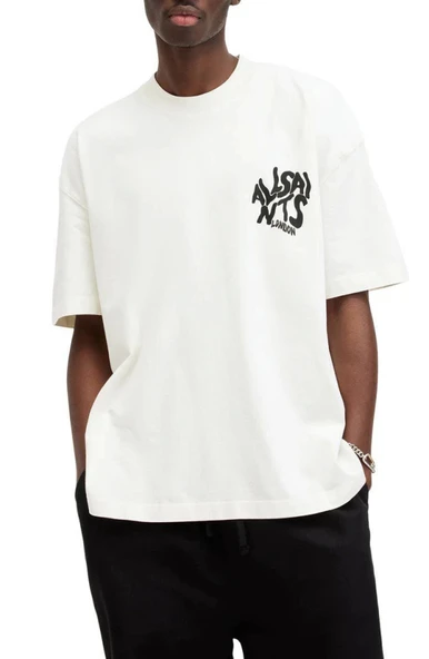 Erkek Baskılı Oversize T-shirt - Beyaz - 1