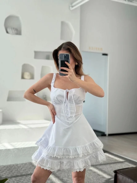 Mini Askılı Elbise - Beyaz ürün görseli