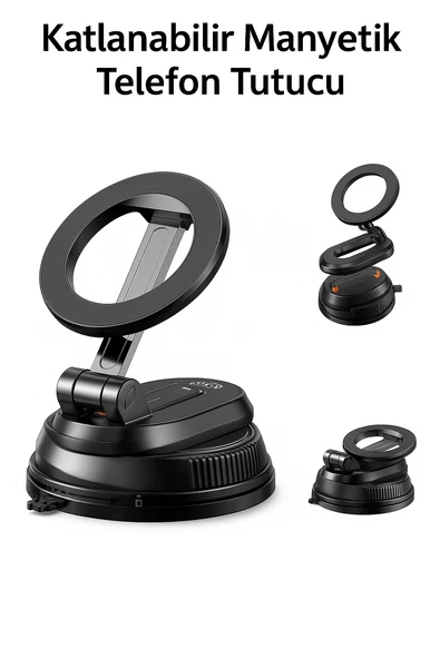 C175 Manyetik Katlanabilir Ultra Manyetik ve Güçlü Vakumlu 360 Derece Ayarlanabilir Araç Telefon Standı - 1