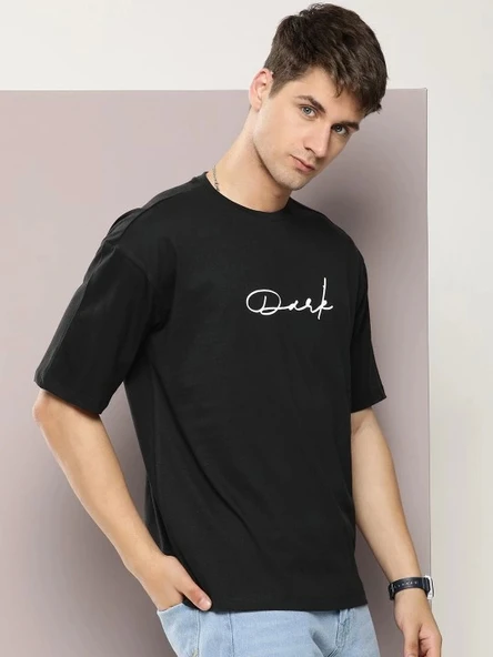 Erkek Baskılı Oversize T-shirt - Siyah - Resim 2