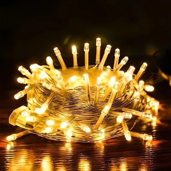 10 Metre 100 Ledli 8 Fonksiyonlu Dekoratif Lambader Sarı Lamba - Resim 3