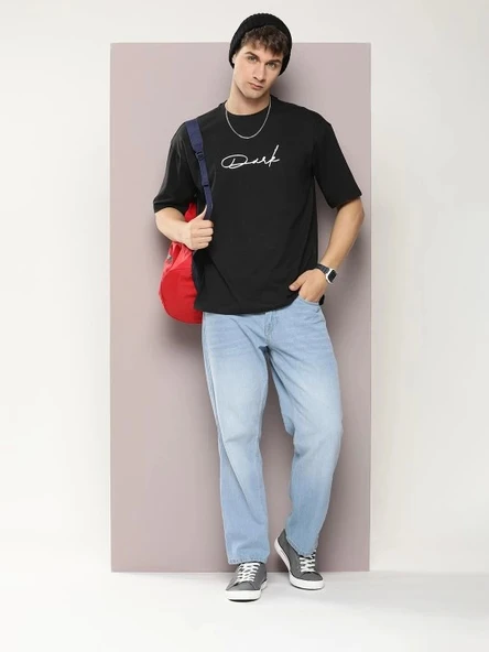 Erkek Baskılı Oversize T-shirt - Siyah ürün görseli 1