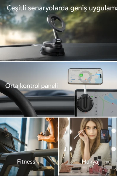 C175 Manyetik Katlanabilir Ultra Manyetik ve Güçlü Vakumlu 360 Derece Ayarlanabilir Araç Telefon Standı - 6