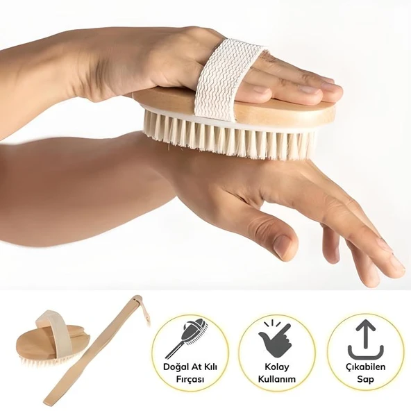 Doğal At Kılı Selülit Karşıtı Sapı Çıkabilen Ahşap Banyo Fırçası - 6