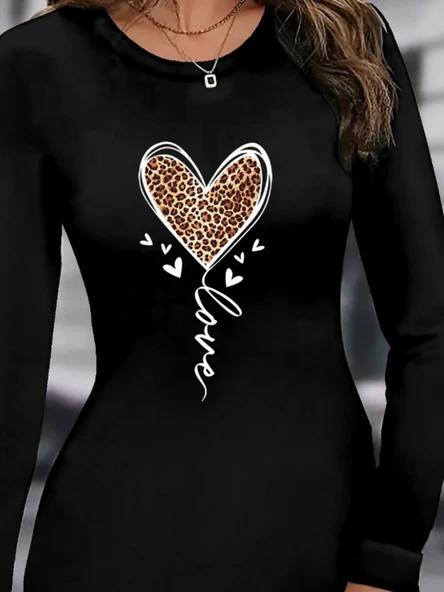 Kadın Uzun Kollu Bisiklet Yaka Kısa Viskon Iki Iplik Elbise - Resim 2