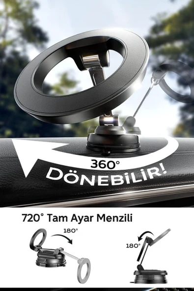 C175 Manyetik Katlanabilir Ultra Manyetik ve Güçlü Vakumlu 360 Derece Ayarlanabilir Araç Telefon Standı - 4