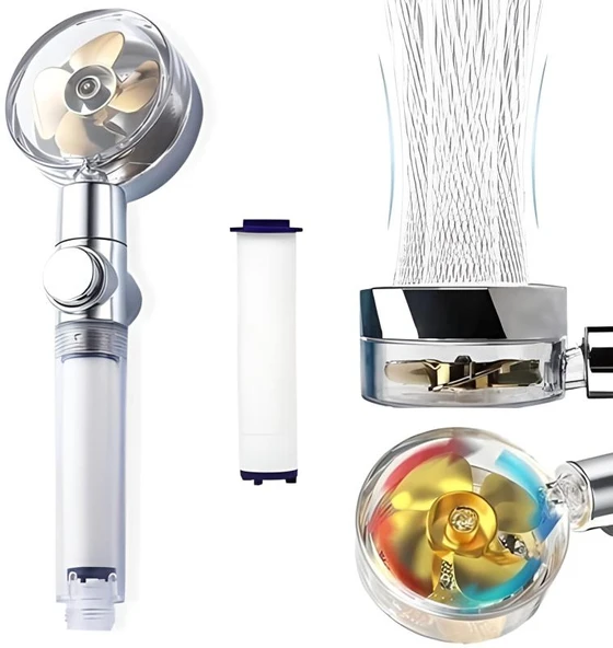 Turbo Pervaneli ve Filtreli Su Tasarruflu 360 Derece Dönebilen Tazyikli Duş Başlığı - Resim 2