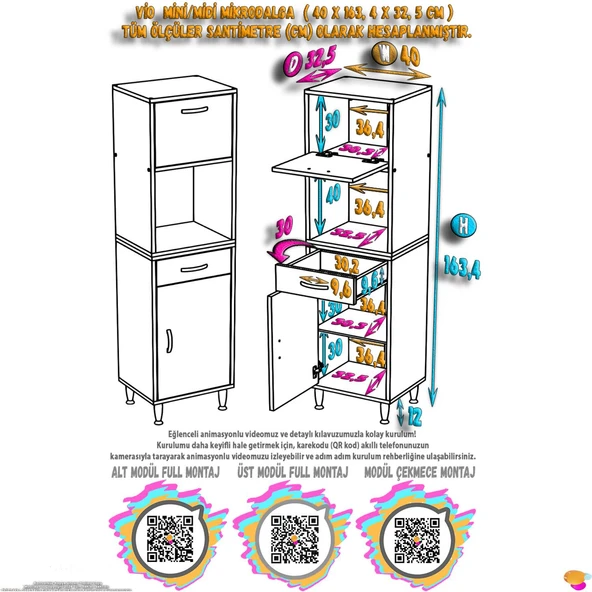 Modilayn VİO Çok Amaçlı Dolap: (40x163.4x32,5 cm) ölçülerinde, çekmeceli ve kapaklı mutfak dolabı. - Resim 4