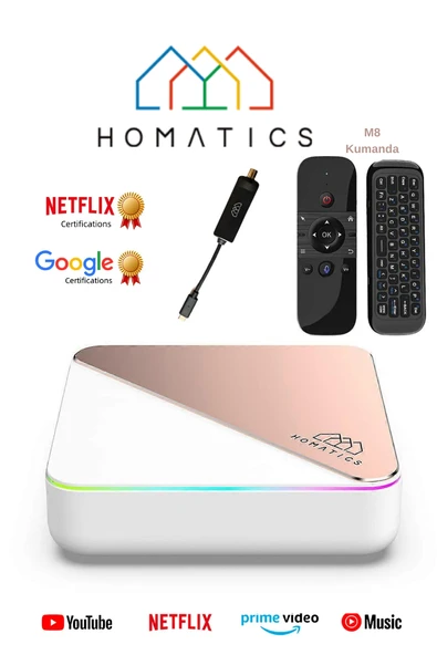 Homatics Box R 4k Plus Rose Gold Android Tv Box 4gb/32gb + M8 Air Mouse + Siyah Type-C Dvb-S Tuner 3’Lü Set - 1