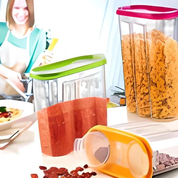 2 Kapaklı Ölçekli Erzak Kuru Gıda Saklama Kutusu Kabı - 1,7 Litre - SA935 ürün görseli 1