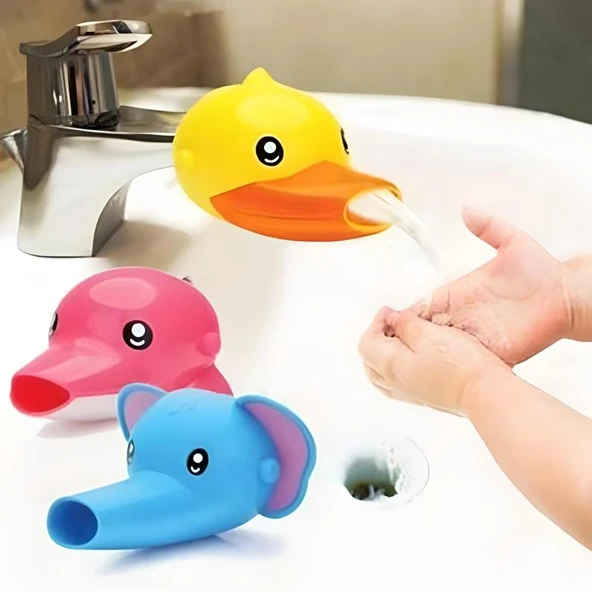 Çocuklar İçin Eğitici ve Güvenli Musluk Uzatıcı Genişletici Başlık Aparatı Ördek Figürlü - 5