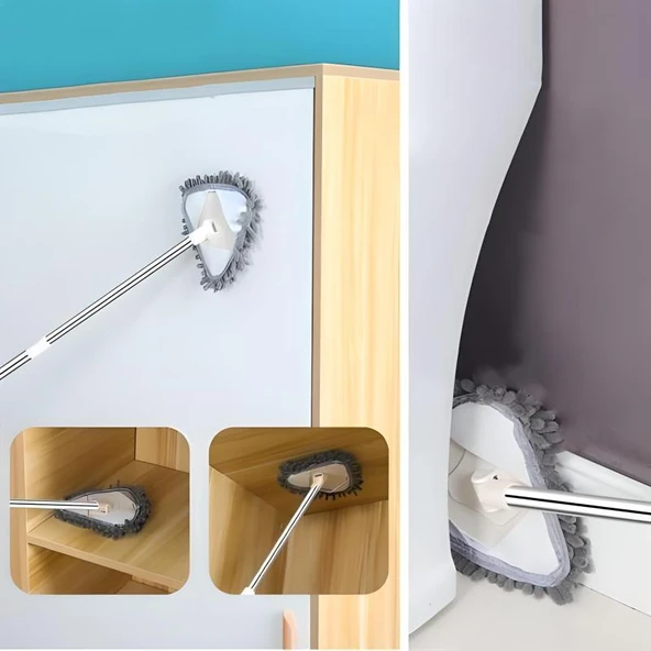 Teleskopik Saplı 150 cm Üçgen Mop Cam Duvar Tavan Fayans Parke Temizleyici Mop - Resim 3