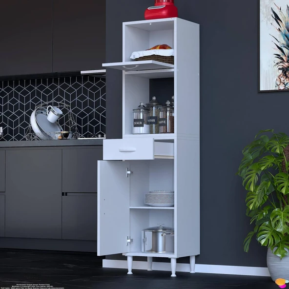 Modilayn VİO Çok Amaçlı Dolap: (40x163.4x32,5 cm) ölçülerinde, çekmeceli ve kapaklı mutfak dolabı. - Resim 3