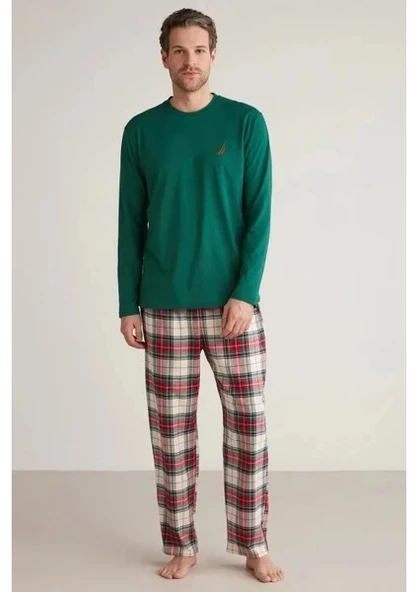 M630 Erkek Uzun Kollu Ekoseli Pijama Takımı - 1