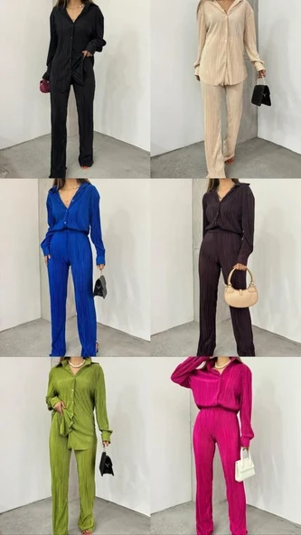 Bayrama Özel Kadın Düşük Omuz Salaş Gömlek Ve Yırtmaç Detay İspanyol Paça Pantolon - Resim 6