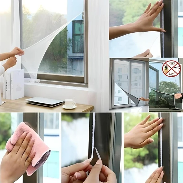 Tüm Cam Pencere Kapılara Uyumlu Çift Kanat Pencere Sinekliği - Resim 4