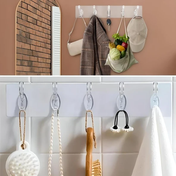 5′li Güçlü Yapışkanlı Şeffaf Duvar Askısı Banyo Mutfak Düzenleyici Pratik Askılık - Resim 4