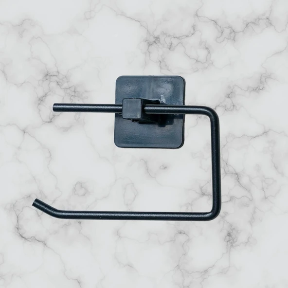 Kendiliğinden Yapışkanlı Siyah Paslanmaz Metal Kapaksız Tuvalet Kağıtlığı Aparatı - Resim 2