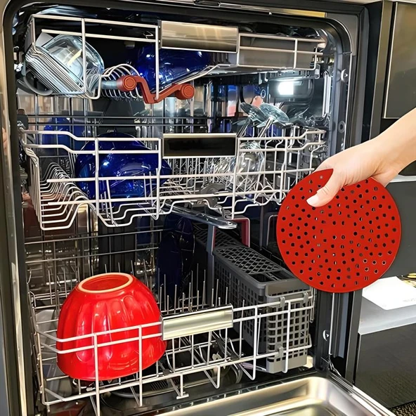 Renkli Isıya Dayanıklı Yıkanılabilir Silikon Fırın Ve Airfryer Yuvarlak Pişirme Matı 23 cm Kırmızı - Resim 4