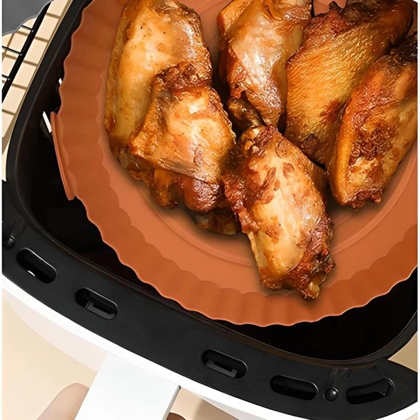Renkli Isıya Dayanıklı Yıkanılabilir Silikon Fırın Ve Airfryer Yuvarlak Model Pişirme Matı Vizon - Resim 5
