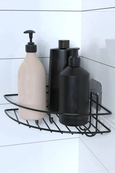 BUFFER® Yapışkanlı Banyo Köşeliği Kancalı Köşe Rafı Duş Şampuanlık Duvar Düzenleyici Organizer Raf - Resim 6