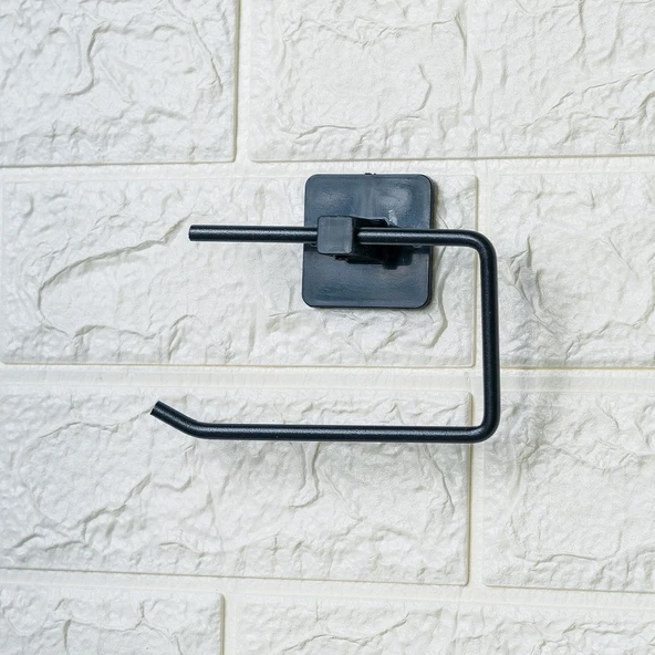 Kendiliğinden Yapışkanlı Siyah Paslanmaz Metal Kapaksız Tuvalet Kağıtlığı Aparatı - Resim 4