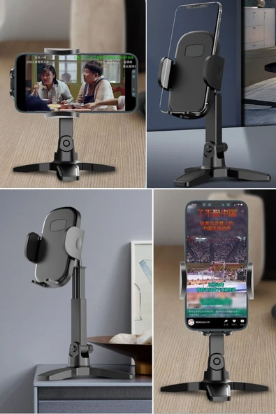 Masaüstü Telefon Standı 360 Derece Dönebilen Başlıklı Ayaklı Telefon Tripodu - Resim 7