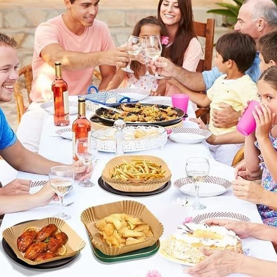 50 Adet Air Fryer Pişirme Kağıdı Tek Kullanımlık Yağ Geçirmez Yapışmaz Kare Tabak Model PVC - Resim 4