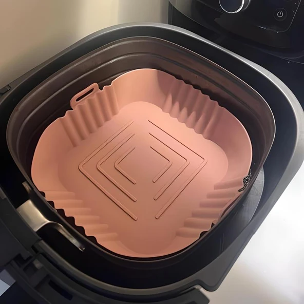 Renkli Isıya Dayanıklı Yıkanılabilir Silikon Fırın Ve Airfryer Kare Model Pişirme Matı 20 Cm Vizon - Resim 4