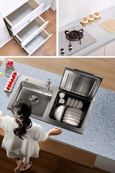 Rulo Gümüş Alüminyum Folyo Duvar Kağıdı, Kendinden Yapışkanlı Raf İçi, Su Geçirmez Folyo 2 mt x 60 cm - Resim 7