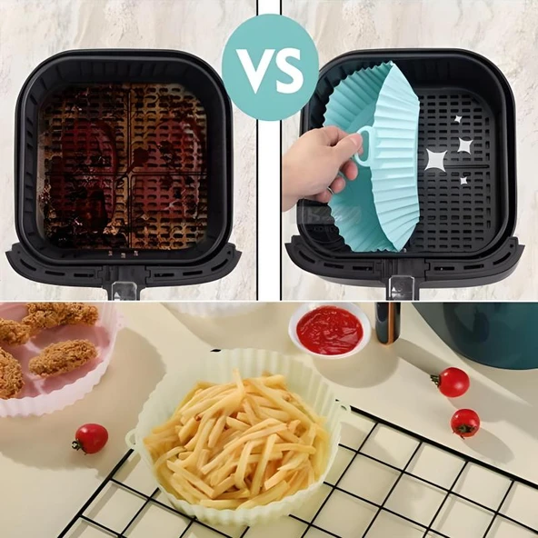 Renkli Isıya Dayanıklı Yıkanılabilir Silikon Fırın Ve Airfryer Yuvarlak Model Pişirme Matı Vizon - Resim 3