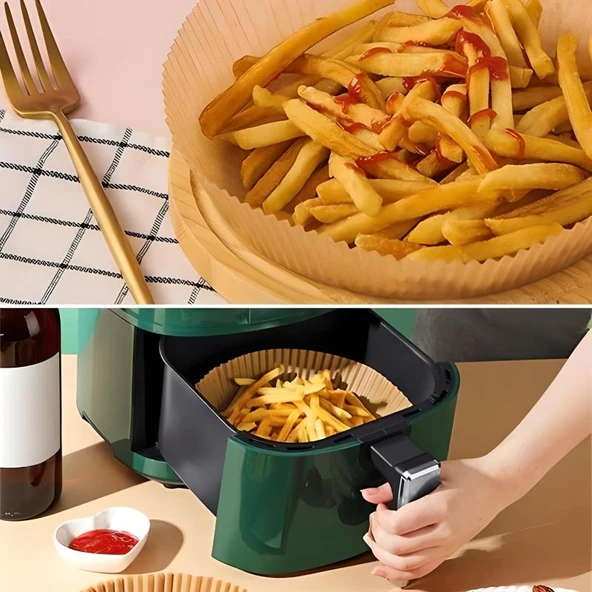 100 Adet Air Fryer Pişirme Kağıdı Tek Kullanımlık Yağ Geçirmez Yapışmaz Gıda Pişirme Kağıdı Yuvarlak Tabak Model - Resim 4