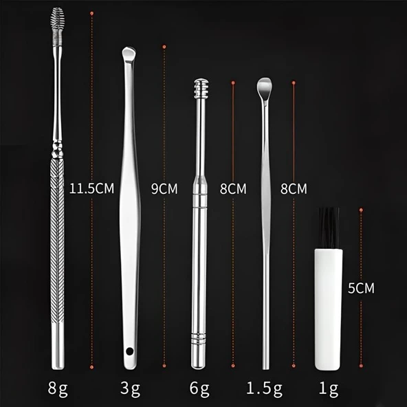6 Parça Paslanmaz Çelik Kulak Balmumu Toplayıcı Çıkarıcı Temizleyici Bakımı Çubuk Seti - Resim 4