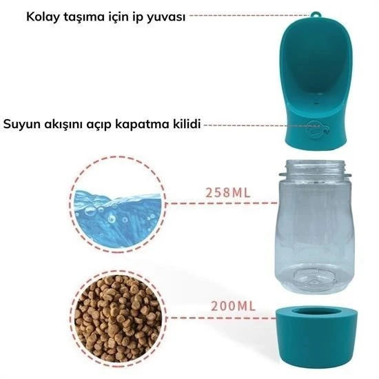BUFFER® Taşınabilir Mama Hazneli Evcil Hayvan Suluğu Seyahat Kabı Kilitlenebilen Su Sızdırmaz 380ML - Resim 3