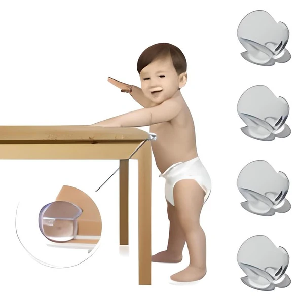 Bebek Çocuk Yumuşak ve Esnek Dairesel Şeffaf Yapışkanlı Güvenlik Köşe Koruyucu (4 Adet) ürün görseli