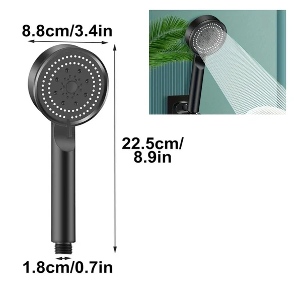 BUFFER® 5 Fonksiyonlu Yüksek Basınçlı Ayarlanabilir Siyah Duş Başlığı - Resim 5