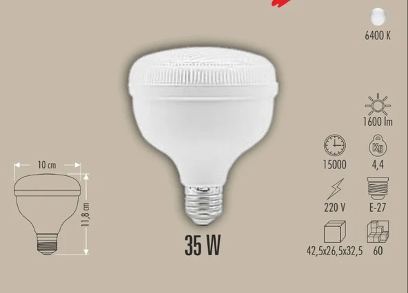 CATA CT 4135 Kristal 35W Torch Led Ampul 6400K Beyaz Işık - Resim 2