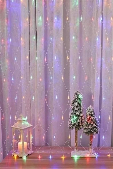 BUFFER® 1x2 Metre Dekoratif File Ağ Perde 192 LED 8 Animasyonlu Farklı Işık Modu RGB Fişli ürün görseli