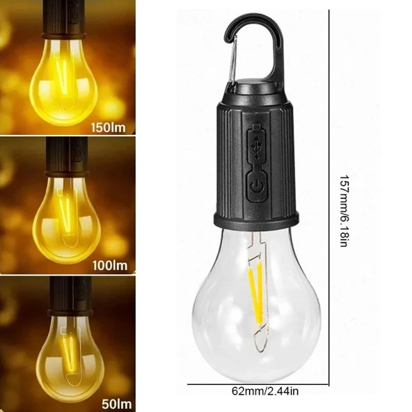 BUFFER® Şarj Olabilen 3 Farklı Mod LED'li Kendiliğinden Asma Kancalı Kamp,Dış Cephe Lambası - Resim 5